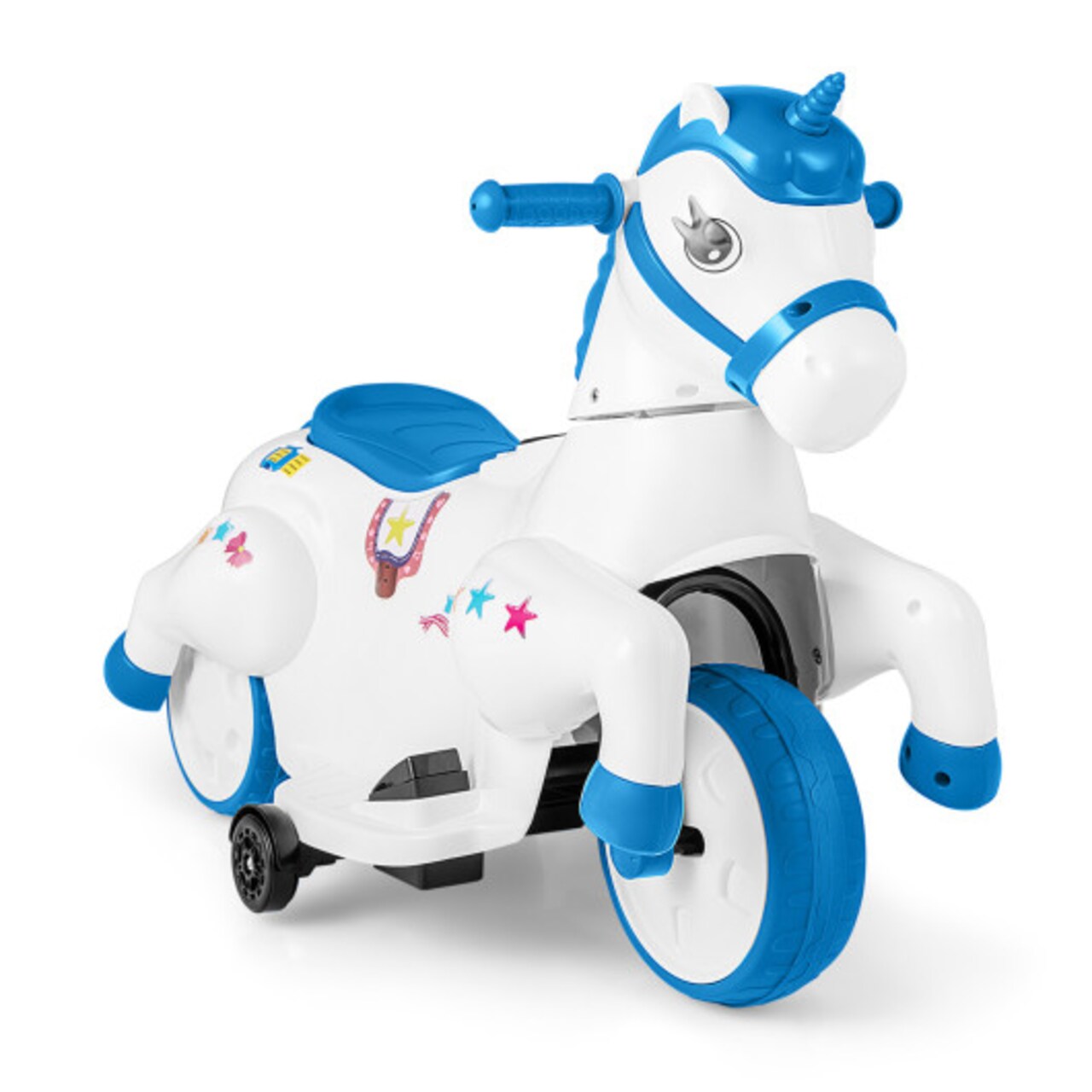 Kids Ride On Unicorn Horse with Galloping Mode, Music, Dual Motors & Training Wheels